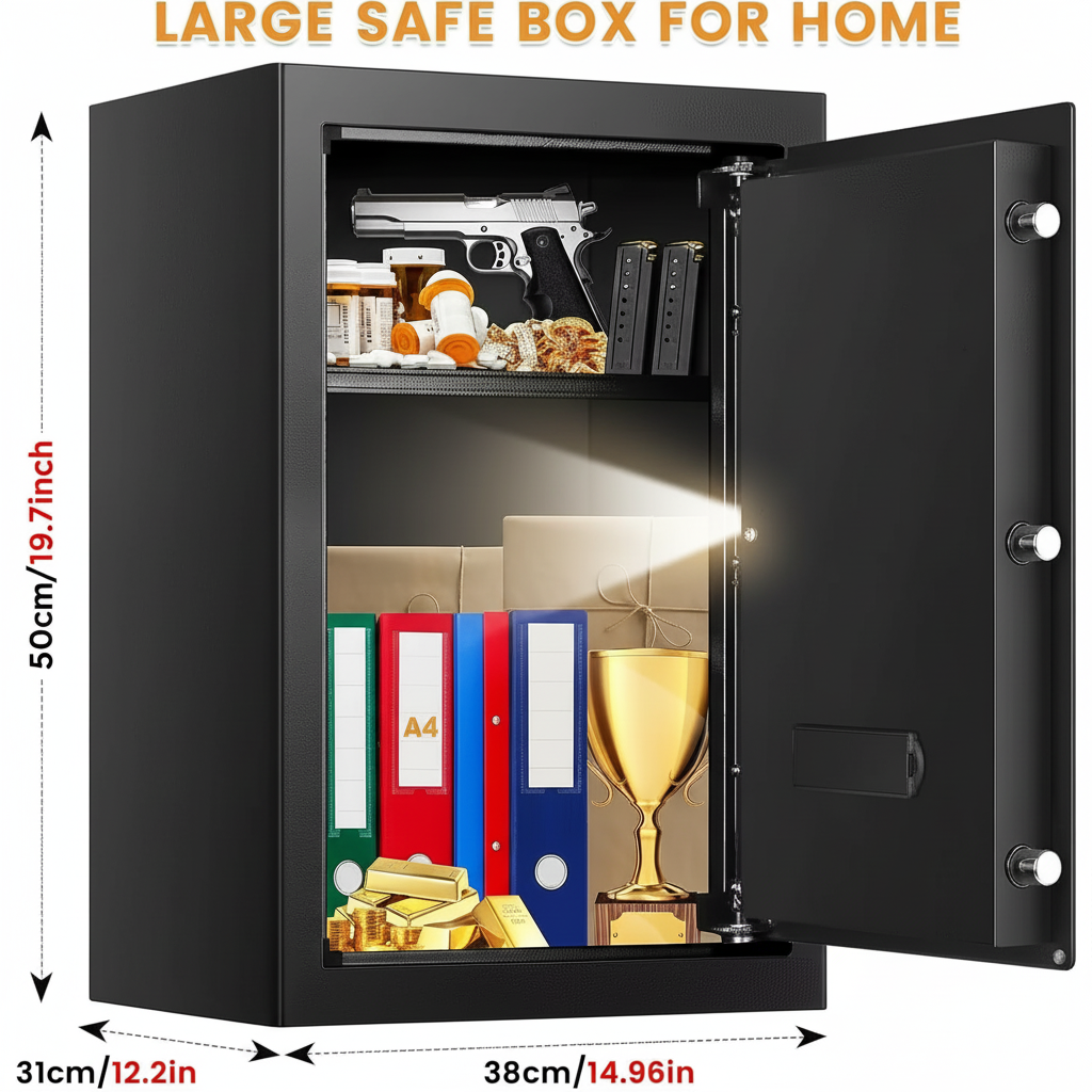 3.0 Cub Large Home Safes Fireproof Wterproof, Anti-Theft Fireproof Safe with Programmable Keypad, Spare Keys and Alarm Systerm,