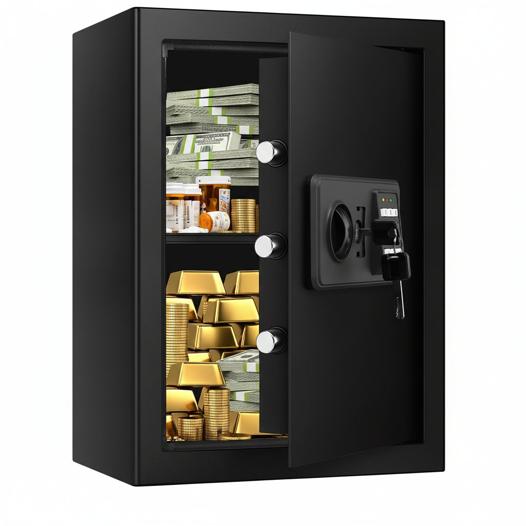 3.3 Cuft Large Home Safes Water and Fireproof, Fire Proof Safes for Home Use, Anti-Theft Security Safe Box with Digital Keypad & Removable Shelf and Led Light, Money Safes for Documents Valuables